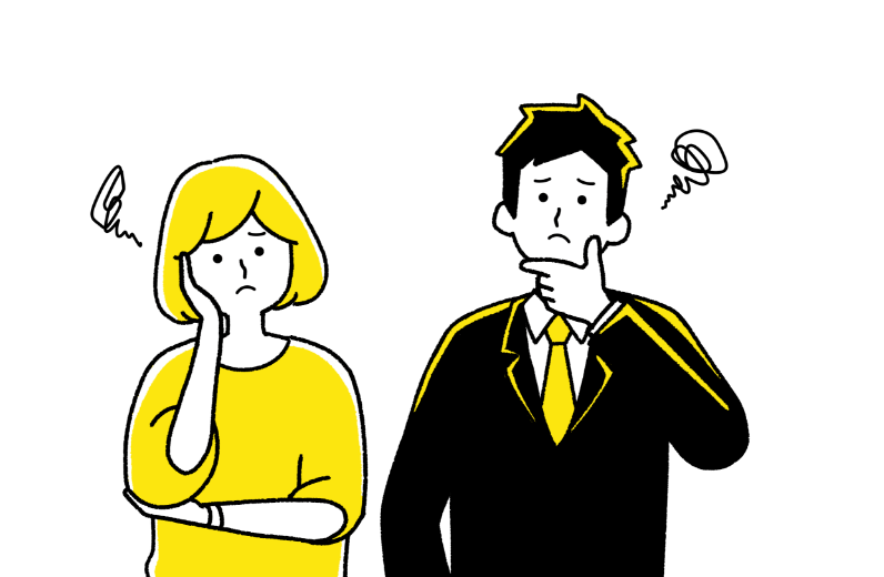 男女が問題を考えているイラスト